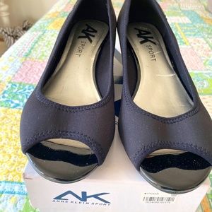 Anne Klein Sport Black Wedge Peep Toe Shoes